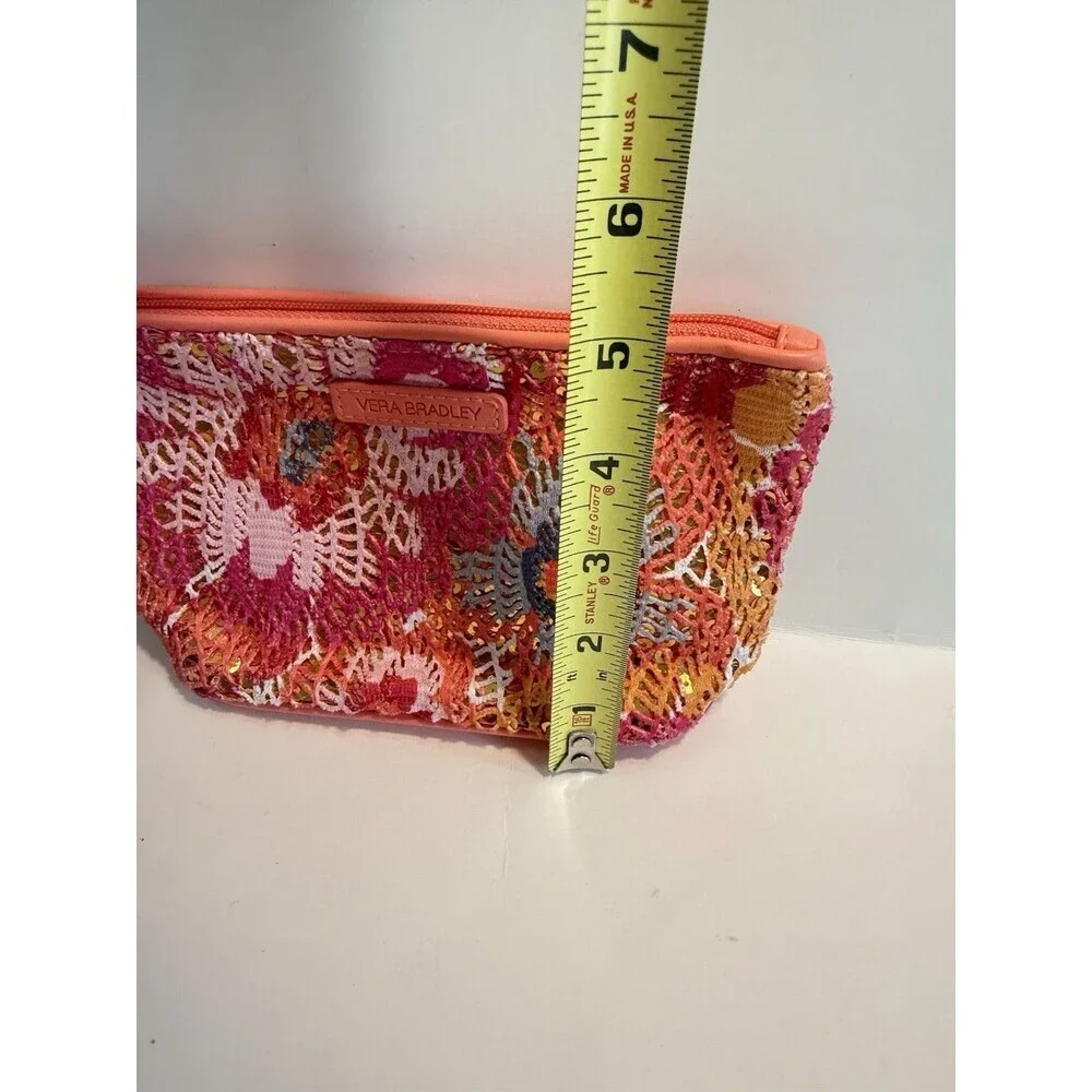 Vera Bradley Iconic Cosmetic Bag Wristlet Sequin Mesh Floral Orange Colorful